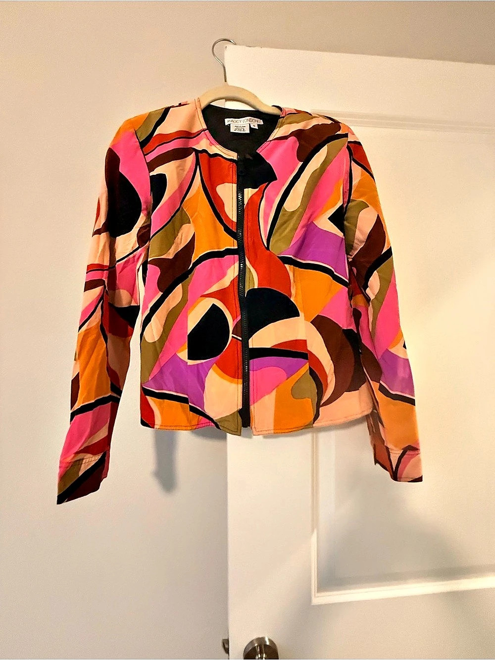 Maggy London Abstract Silk Jacket Pink & Orange Size 6 Like New